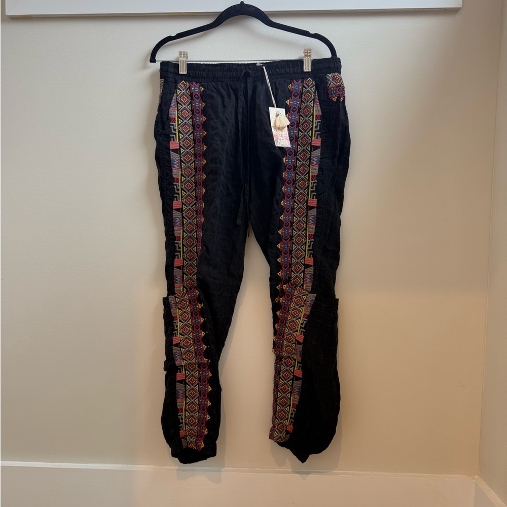 Johnny Was Black Embroidered Track Pants